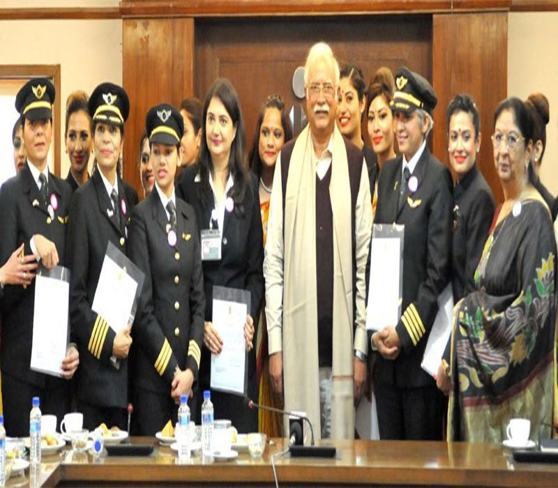 Chairman with all Women Crew of AirIndia